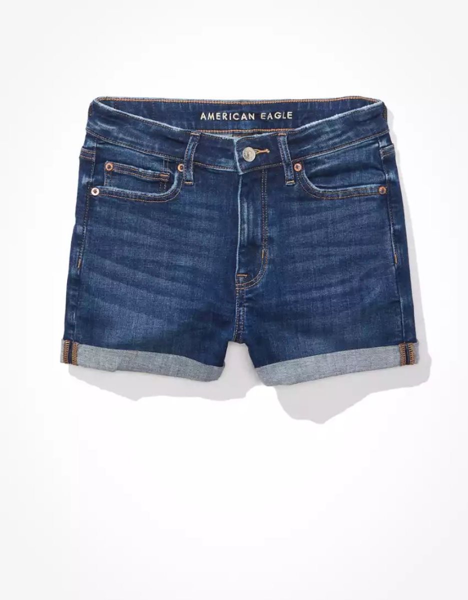 Shorts American Eagle AE Ne(x)t Level High V-Rise Denim Indigo Grise Foncé Femme | SPA-20238865